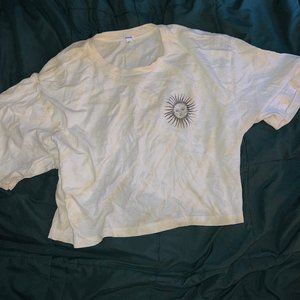 Garage Cream/Light Yellowand White Tie Dye Crop Tshirt Boho Sun Moon Print
